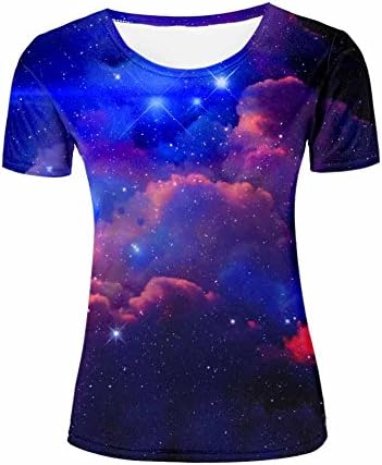Womens Summer Casual Graphic Tee Galaxy Star/Nature Scenery/Dragon/Cartoon Characters 3D Printed Short Sleeve O Neck Novelty T-shirts 2XL