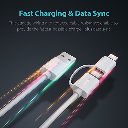 ROMOSS 2-in-1 iPhone and Android Charging Cable, Durable USB Data Sync and Charging Cable Cord for iPhone 8/8 Plus/X/7/7 Plus/SE/6/6 Plus/6S/6S Plus/5/5C/5S,iPad, Samsung and Android (3.3 FT, Grey) - Thumbnail 5
