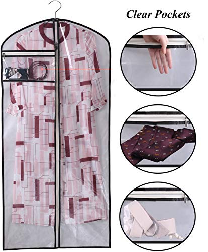 KIMBORA Hanging Garment Bags for Closet Clothes Storage Clear Dust Covers Breathable Light weight Suit Bags with Accessories Zipper Pocket (White, 5)