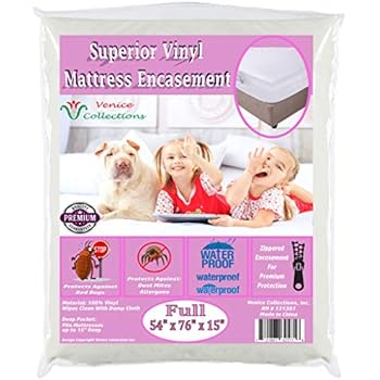 v Superior Extra Heavy 8 Gauge Vinyl Mattress Protector Zippered Encasement Cover 100% Waterproof & Bed-Bug Proof Full