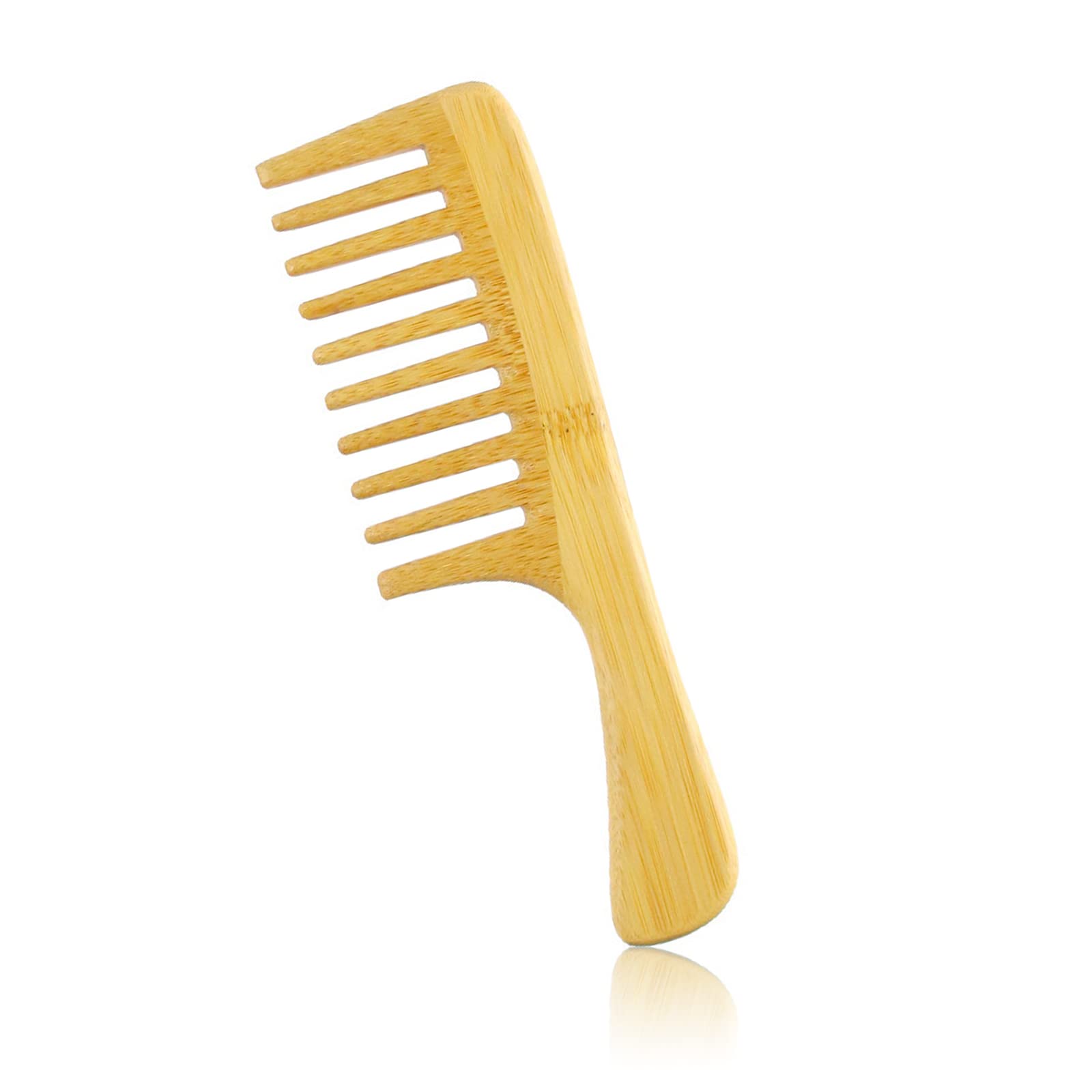 Bamboo Wide Tooth Comb for Curls, Lightweight Detangler Comb for Women Curly Wavy Thick Hair (5mm tooth pitch)