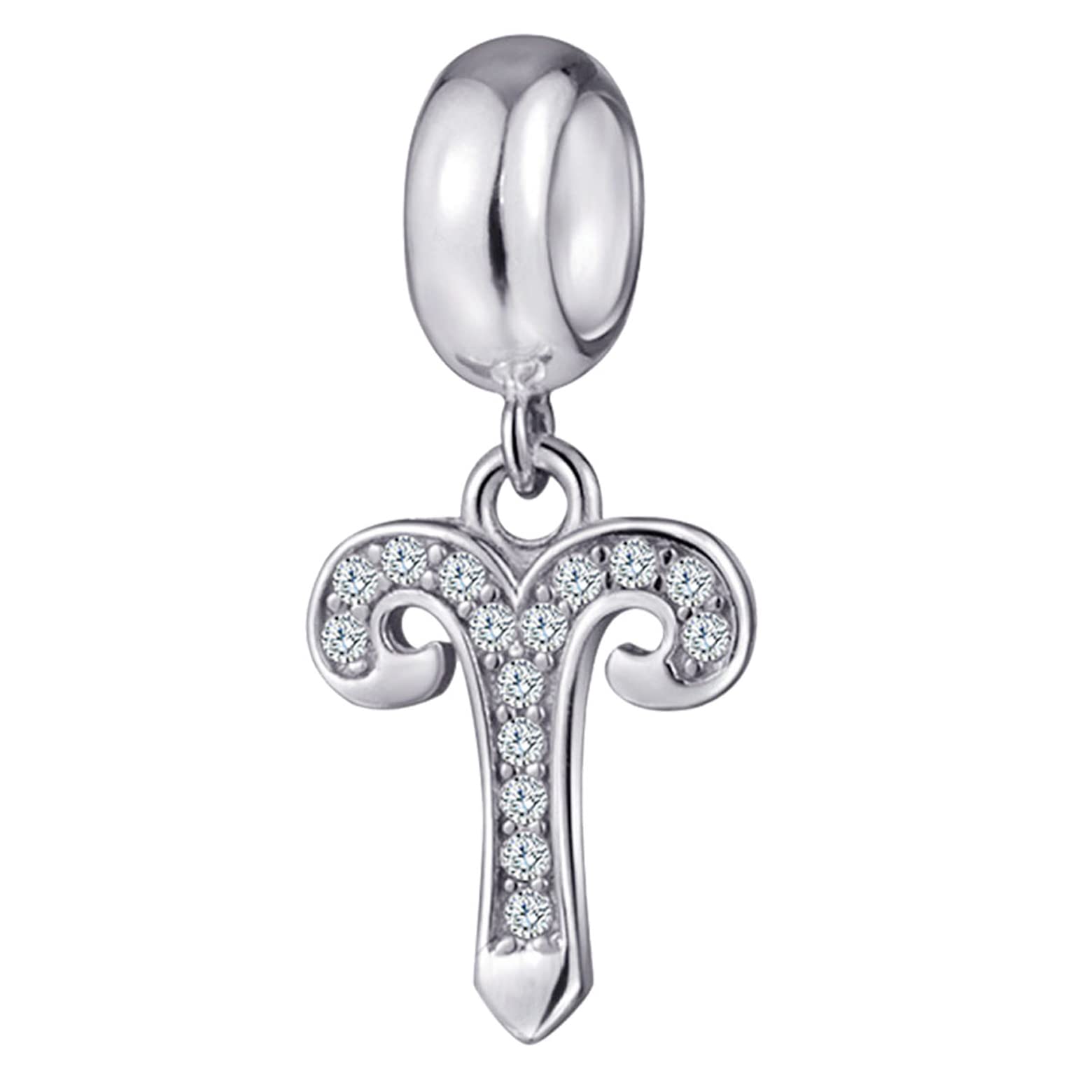 Aries Zodiac Star Sign Charms fit Pandora Charm Bracelet - 925 Sterling Silver Necklace Pendant, 12 Constellation Dangling CZ Beads, Gift for Women/March/April Birthday