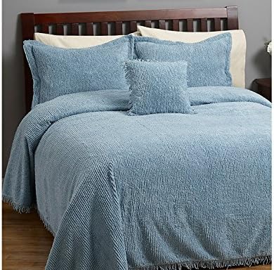 Concerto 3pc Chenille blue Bedspread Set Full: comforter, 2 standard shams