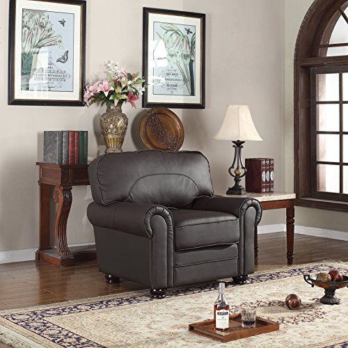 Divano Roma Furniture Traditional Collection - Brown REAL Leather Upholstered Armchair (Brown)