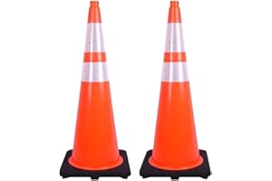 Traffic Cone PVC 36" Slim | 90CM Safety Cone with 2 Reflective Strips and Weighted Base | High Visibility Cone for Road Traff