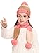 Kids Pom Pom Winter Hat and Scarf Set Warm Knit Beanie Cap and Long Scarf,Pink