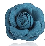 MISASHA Celebrity Designer Fabric Tweed Camellia Turquoise Blue Flower Pin Brooch