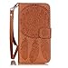 Samsung S7 case,[Wallet Stand] embossing PU Leather Wallet Flip Protective Case with Card Slots and Wrist Strap for S7 Case (brown)