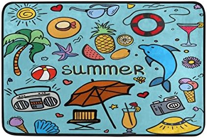 Summer Pineapple Beach Dolphin Doodle Cartoon Indoor/Outdoor Door Mat Super Absorbs Mud Floor Mat 23.6 x 15.7 Inch Slip-Resistant Rubber Backing Design by MOCK ST