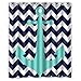 CHARMHOME Navy Blue Chevron with Nautical Anchor Waterproof Bathroom Shower Curtain 60