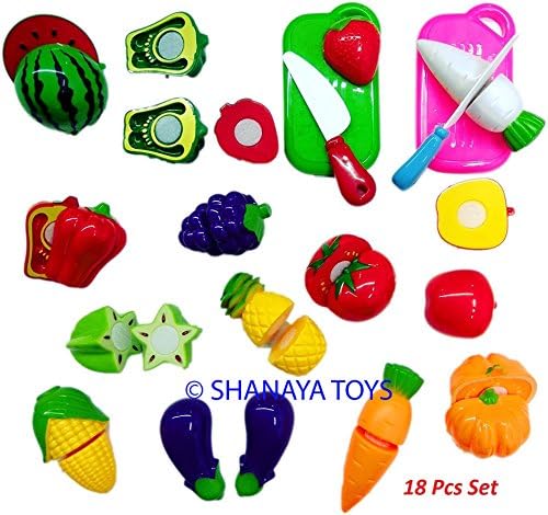 Shanaya Toys Realistic Sliceable Fruits and Vegetables Cutting Play Kitchen Set Toy (Multicolour)