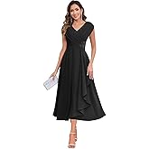 HYY Sparkly Mother of The Bride Dresses for Women Floral Chiffon Ruffled Cap Sleeve Short Formal Wedding Guest Dress