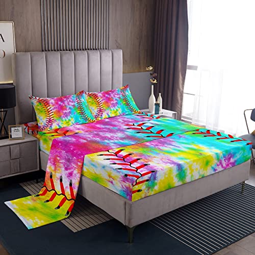 Feelyou Kids Baseball Bedding Set Boys Girls Softball Sports Game Bed Sheet Set Girly Colorful Tie Dye Fitted Sheet Teens Men Baseball Gaming Bed Cover Rainbow Room Decor Twin Size 3Pcs Bedding Sheet at Amazon
