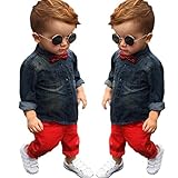 Efaster® 1Set Kids Toddler Boys Handsome Denim T-shirt+Trousers Pants Clothes Outfits