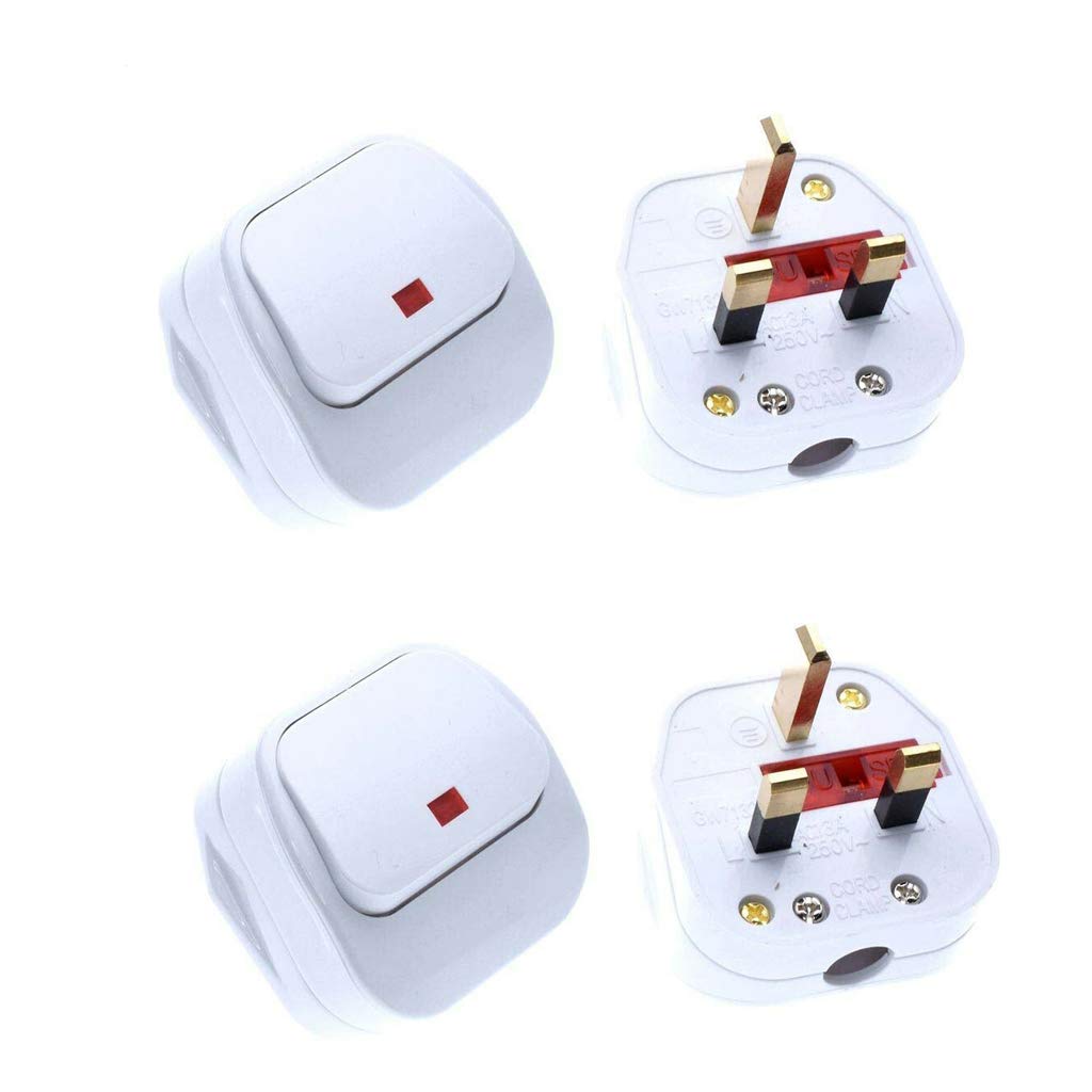 SUPERTOOL 3 Pin Switched Mains Plug White with Big Swtch Neon Indicator Light for Home, Workplace-4pcs