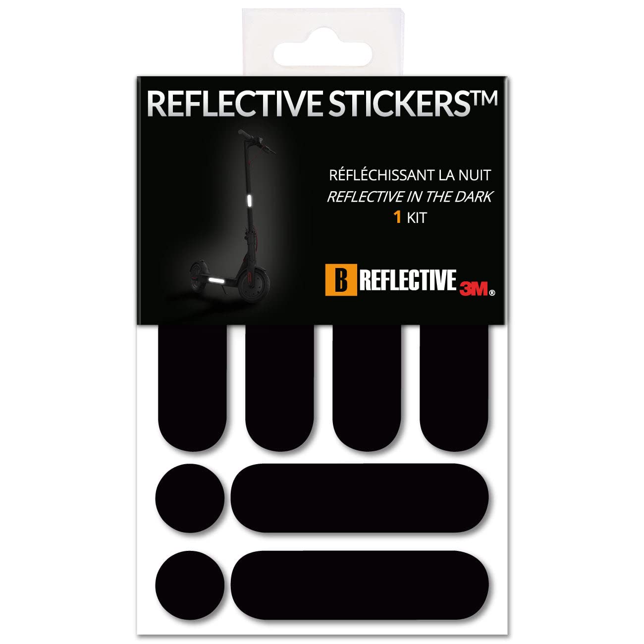 B REFLECTIVE 3M® E-Ride Standard™, Kit of Colored Reflective Stickers for 2 Scooters, Electric Unicycles and Other Personal Motorized Mobility Devices, 3M Technology™, Black