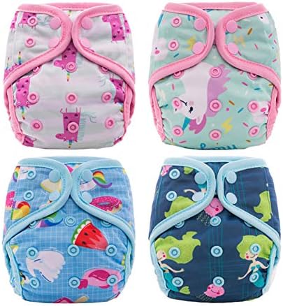 Thank u Mom Charcoal Bamboo Newborn Pocket Cloth Diapers with Inserts for Less than 13lbs 4Pack