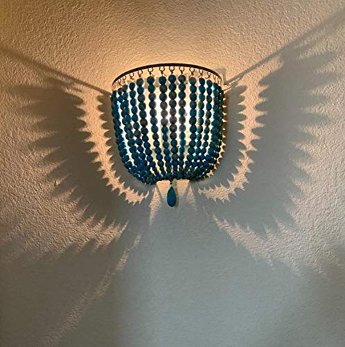 Newrays Wooden Beads Wall Lamp Sconces with Grey Blue Finish Boho Vintage Retro Hardwired for Bedroom Accessories | Antique Retro Hardwired for Bedroom Accessories