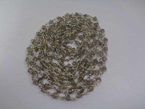 3.5-4 mm Faceted Natural Labradorite Rondelle Beads Rosary Chain, 10 Feet Beaded Chain