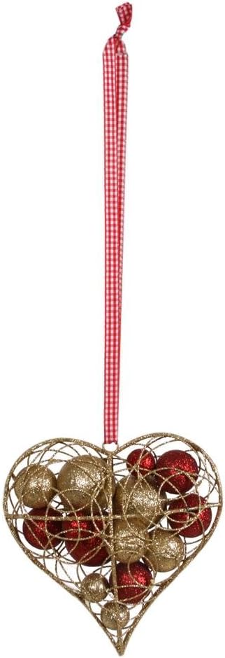 Wire Heart with Gold & Red Baubles