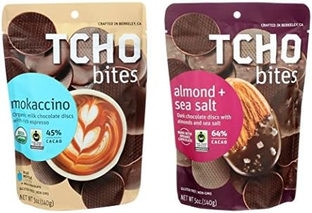 Tcho New American Chocolate Bites 2 Flavor Variety Bundle, (1) each: Mokaccino, and Almond & Sea Salt (5 Ounces)