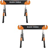 Klein Tools 80178 Folding Saw Horse, 2-Pack | Heavy-Duty Jobsite Table, Adjustable 26 to 32-Inch Height, 2 x 4 Support Arms