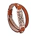GHIJKL Compatible Fitbit Flex 2 Bands, Metal and Genuine Leather Wristband Replacement for Fitbit Flex 2, Flex2 Strap Style (Rose Gold Color Metal/Brown Leather)
