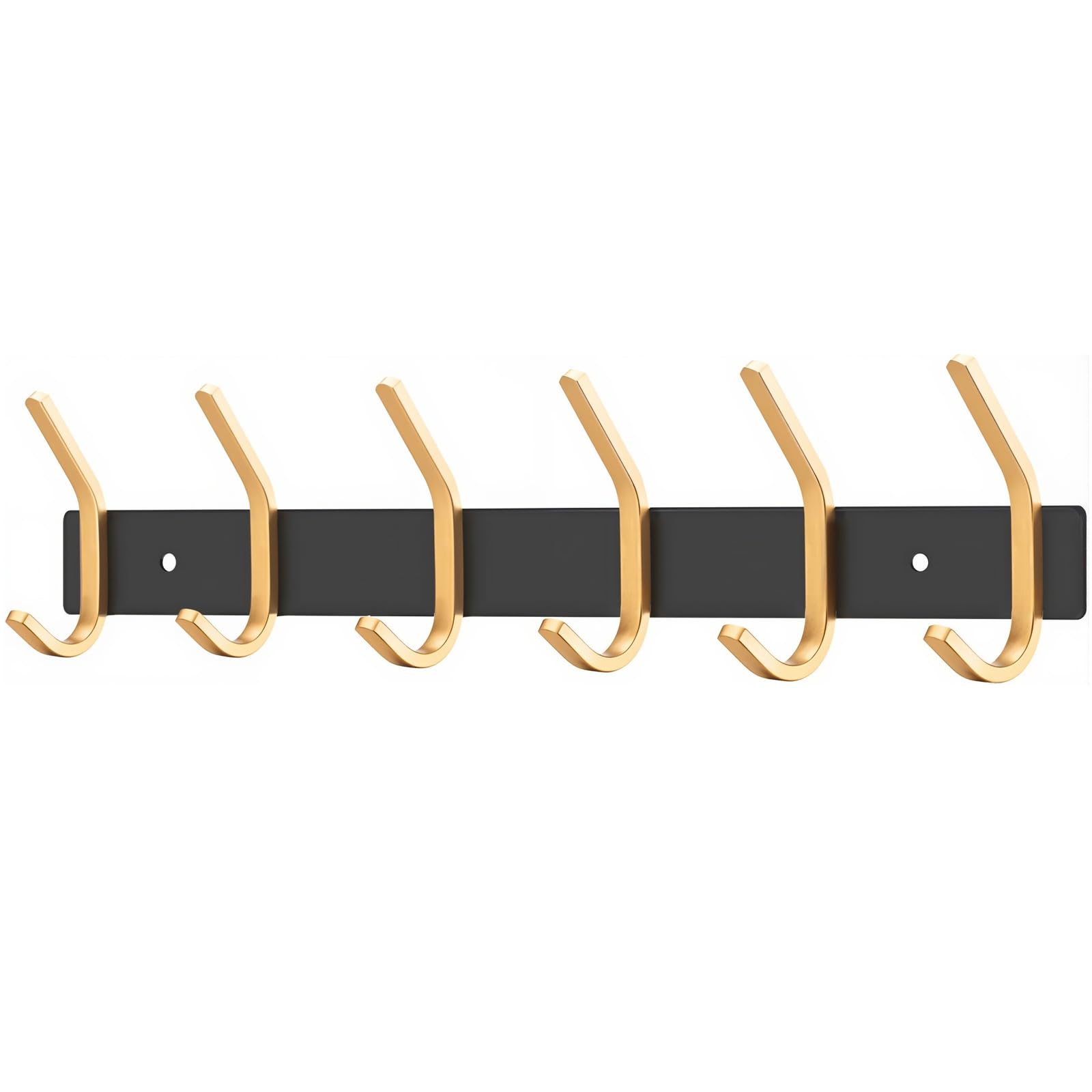 JOLY FANG Wall Coat Hooks, Black Wall Coat Rack, Stainless Steel Hook Rack, Coat Rack for Wardrobe, Bathroom, Kitchen (Black + Gold, 6 Hooks)
