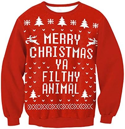 Women Casual Merry Christmas Ya Filthy Animal Sweater Contest Party Xmas Pullover Sweatshirt Crewneck Blouses Tops