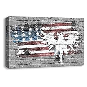 Canvas Wall Art American Symbol Bald Eagle Flag Painting Artwork for Home Prints Framed - 12x18 inches