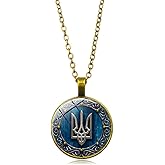 Tryzub Ukrainian Trident Pendant Necklace for Women Men,Ukraine Flag Symbol Logo Necklace,Spiritual Jewelry Necklace 18'' Chain+2'' Extender (Box Packaging)