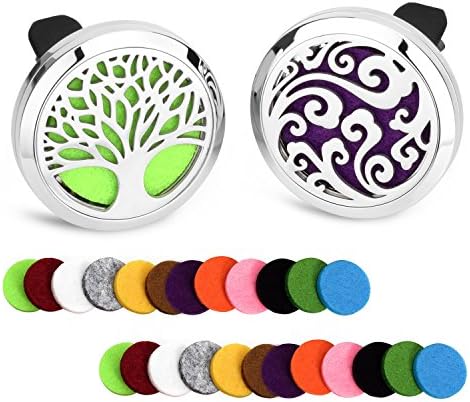 abooxiu 2PC Car Aromatherapy Essential Oil Diffuser Stainless Steel Locket Car Air Freshener (Silver tree+Flower)