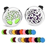 abooxiu 2PC Car Aromatherapy Essential Oil Diffuser Stainless Steel Locket Car Air Freshener (Silver tree+Flower)