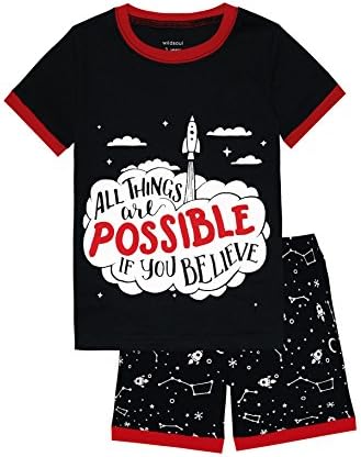 Boys Pajamas 100% Cotton Space Rocket Short Toddler PJS Sets For Kids Size 7