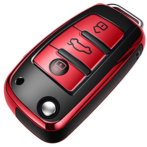 COVELL for Audi Key Fob Cover, Premium Soft TPU 360 Degree Full Protection Key Fob Case Compatible with Audi A1 A3 A6 Q2 Q3 TT TTS R8 S3 S6 RS3 RS6 Smart Remote Key Fob, Red …