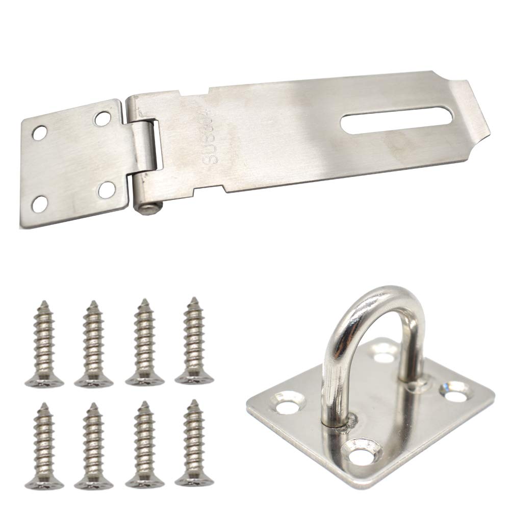 2 Pack Door Padlock Hasp, 304 Stainless Steel Padlock Hasp Heavy Duty with Screws for Shed Latch and Cabinets Cupboard Drawer Wooden Gate Outdoor (5 inch)