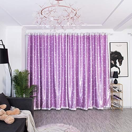 Jacquard Luxury Curtain, 1 Panel Moon Star Curtain with Attached Valance Integrated Design of Curtain and Sheer and Backing Bedroom Living Room Dining