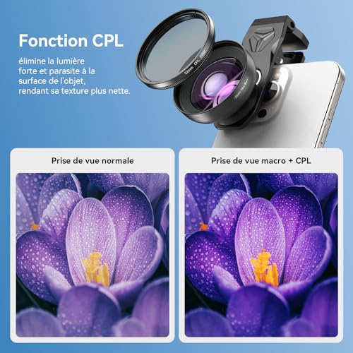 APEXEL HB100Ultra Objectif Macro HD pour Téléphone avec Filtre CPL et Lumière des étoiles 52 mm, Ouverture F1.05 et Revêtement AF, Objectif Telephone Portable Adapté à iPhone, Samsung, Pixel, etc.