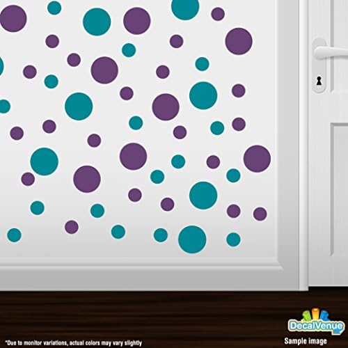 Set of 150 Circles Polka Dots Vinyl Wall Decals (Purple / Turquoise)