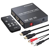 Proster 3x1 HDMI Switch with Audio Extractor HDMI Switcher HDMI Audio Converter Include PIP IR Remote and 3.5mm Male to 2 RCA Female Stereo Audio Cable Support 4K 3D