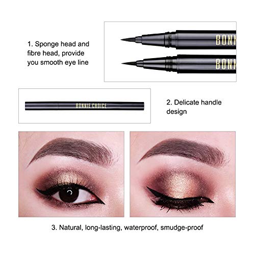BONNIE CHOICE 2 Pack Waterproof Liquid Eyeliner Pen, Black Smudge-proof Fast Dry Eye Makeup Gel Eye Liner Ink Pen Long lasting, Sponge Head & Fibre Head - Thumbnail 5