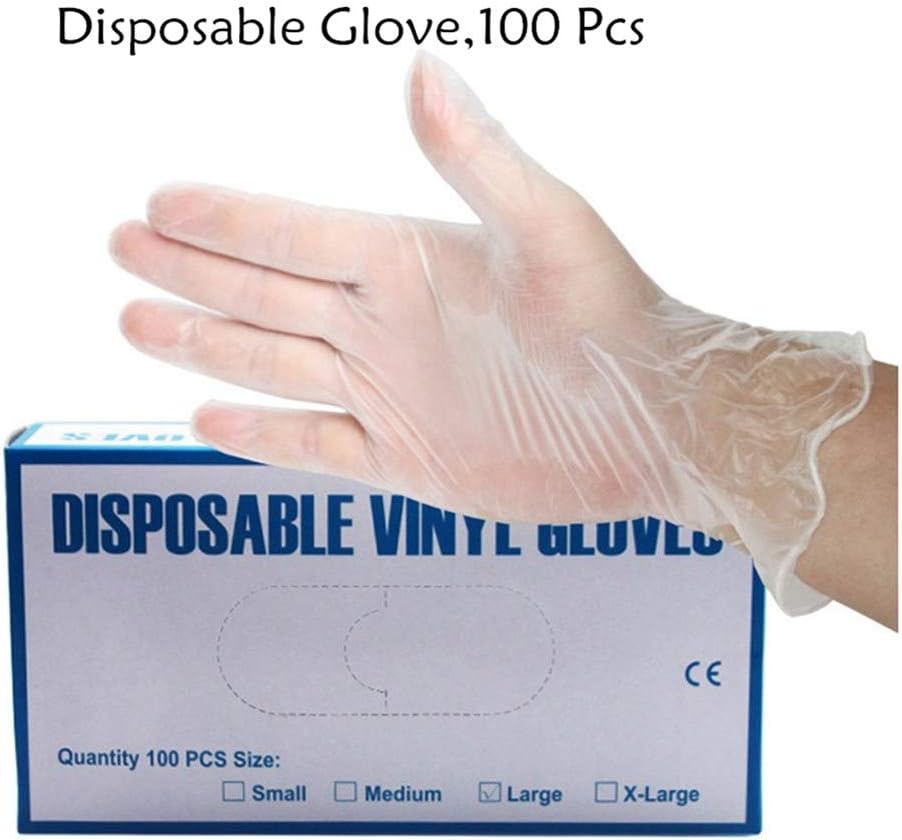 Clear Vinyl Gloves, Cnebo 100 Pcs Disposable PVC Gloves Latex Free, Powder Free, Hand Protection Gloves Hygiene Glove for Kitchen Cooking Cleaning (M)