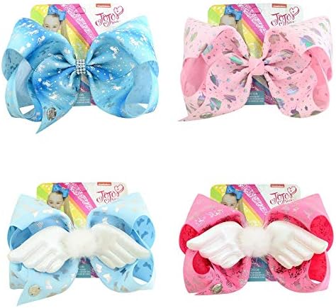 4 pack JOJO Siwa Large 8 Inch Hair Bows Ribbon Hair Bow Alligator Clips Hair Bow for Girls (D)