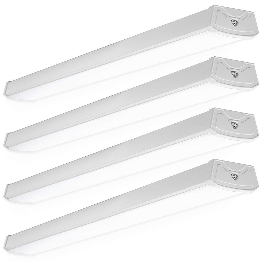 Sunco Lighting 4 Pack Wraparound LED Shop Light, 4 FT, Linkable, 40W=300W, 3500 LM, 5000K Daylight, Integrated LED, Direct Wire, Flush Mount Fixture, Utility Light, Garage- ETL, Energy Star