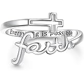 JZMSJF S925 Sterling Silver Cross Faith Ring Adjustable Inspiration Christian Faith Jewelry Gift for Women
