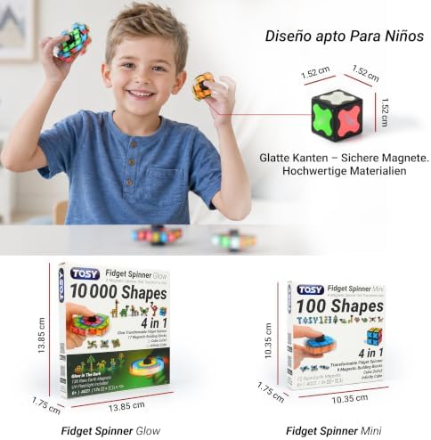 Magnet Fidget Spinner Glow - 16 Bloques: Spinner transformable, Cubo Infinito y Rompecabezas magnético, Luminoso, Regalo de cumpleaños para niños y Adultos, Juguete sensorial Stem