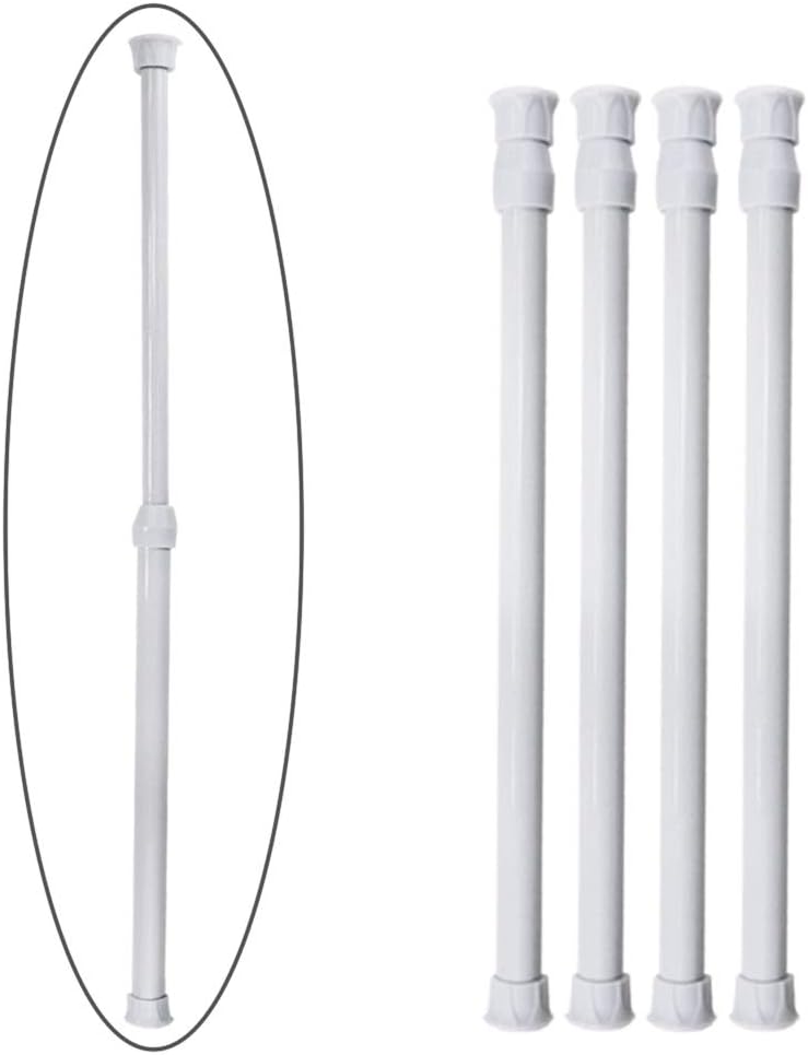 Wpxmer 4 Pack Cupboard Bars Tensions Rod Spring Curtain Rod Shower Adjustable Closet Rod, Extendable Width(12.5-19.6 Inches, White)