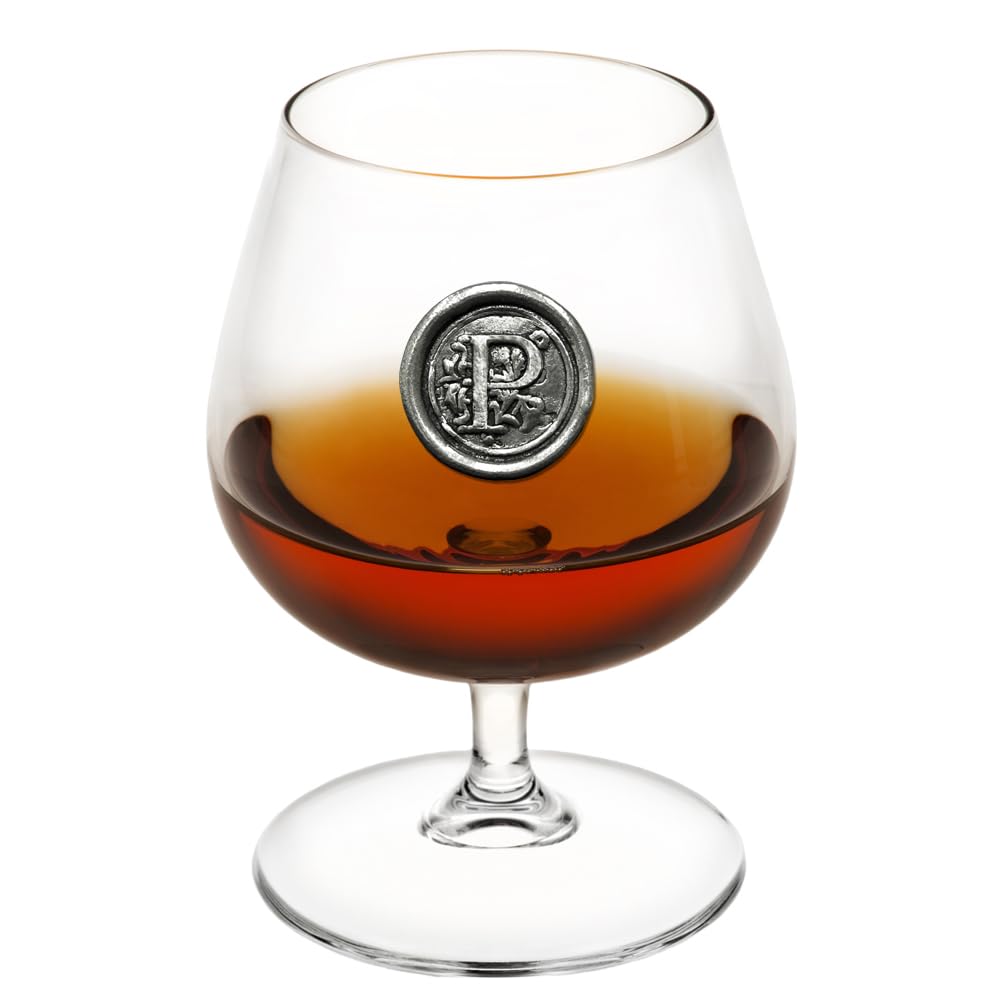 English Pewter Company 14.5oz Brandy Cognac Snifter Glass with Monogram Initial - Personalised Gift with Your Choice of Initial (P) [MON216]