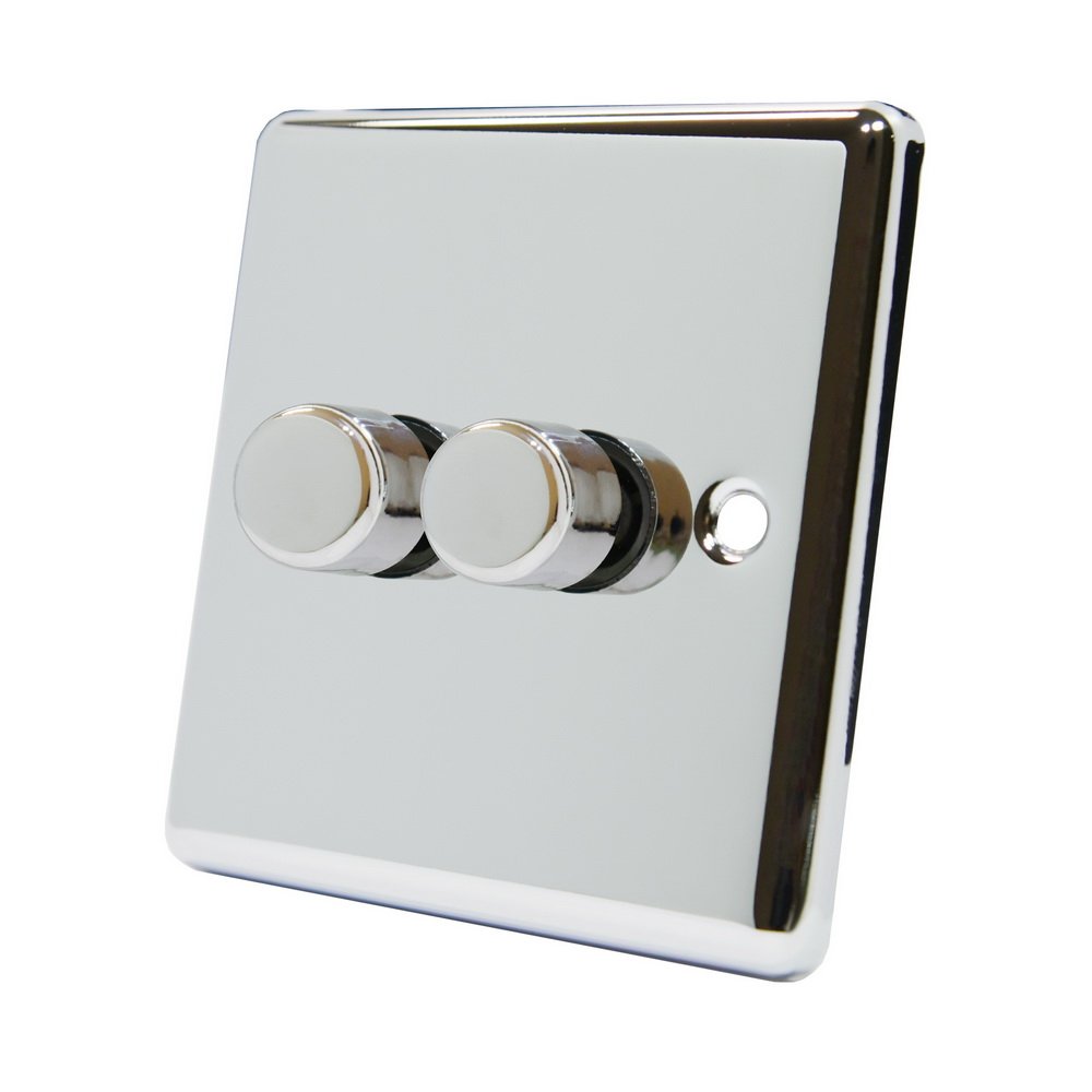 AET CPC2GDIM4 2 Gang 2 Way 10 A 400 W Classical Chrome Polished Light Dimmer Switch
