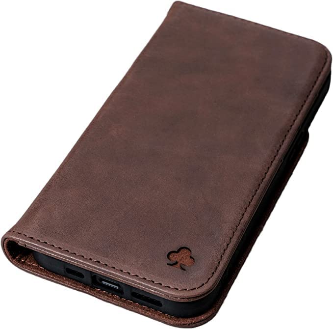 PORTER RILEY - Leather Case for iPhone 14 Plus. Premium Genuine Leather Stand/Cover/Wallet/Flip Case with [Card Slots] [Horizontal Stand] [Durable Frame] (Chocolate Brown) — image 1
